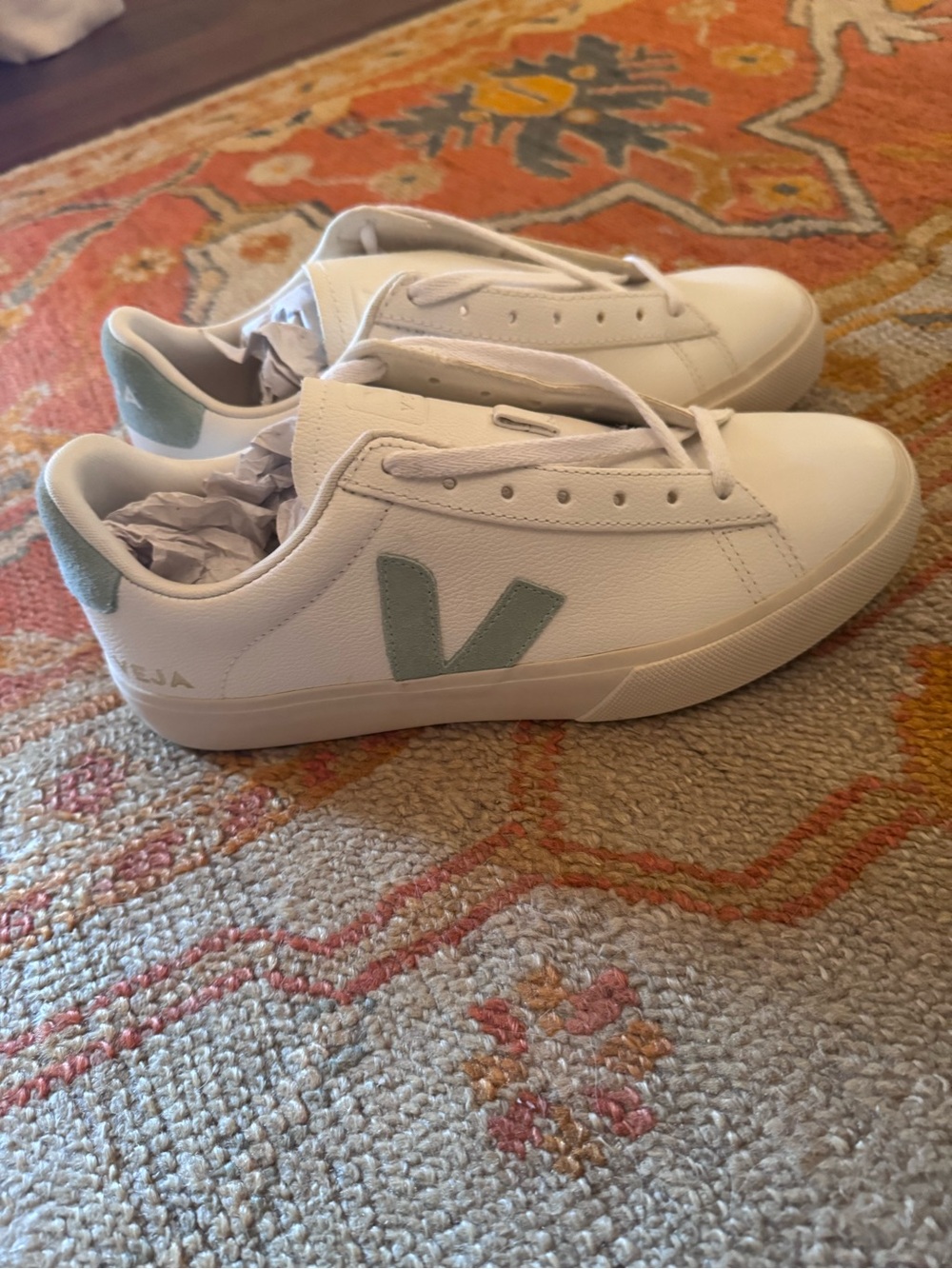 Veja Women's White Sneakers with Sage Green Accents - Picture 3 of 5